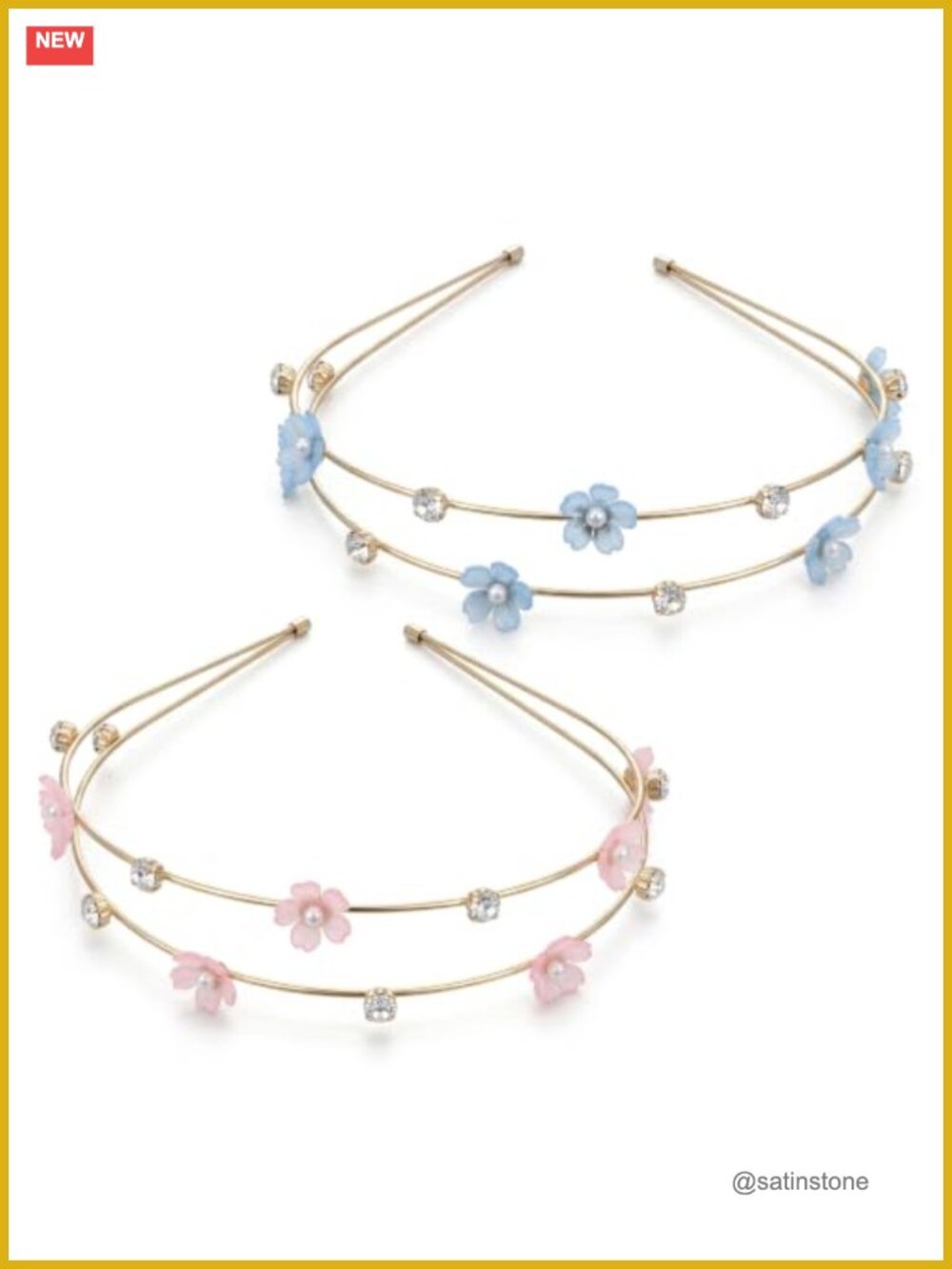 2 Pc Flower Headband Set Alloy Rhinestone Faux Pearl Hair Accessories